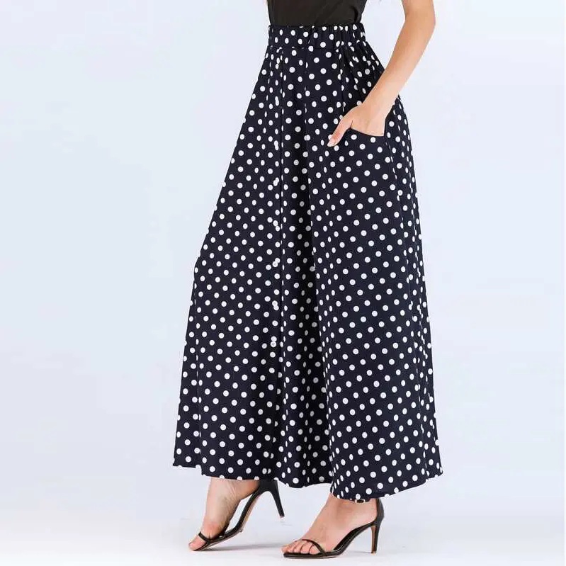 Spring Fall Hidden Pocket Polka Dot Print Skirt High Quality Women Casual Long Skirt Wholesale Factory In Dongguan