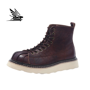 Nouvelle couche supérieure de chaussures en cuir de vachette pur vêtements de travail en cuir de vachette style coque supérieure semelle épaisse bottes en cuir véritable bottes pour hommes haut de gamme - Product Image 1