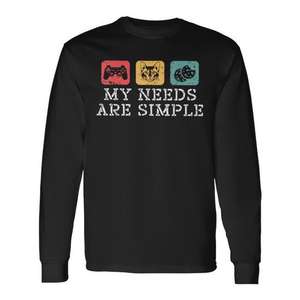 Camiseta de manga larga unisex con cuello redondo para adultos, Cats Gaming And Cookies My Needs Are Simple, promocional - Product Image 1