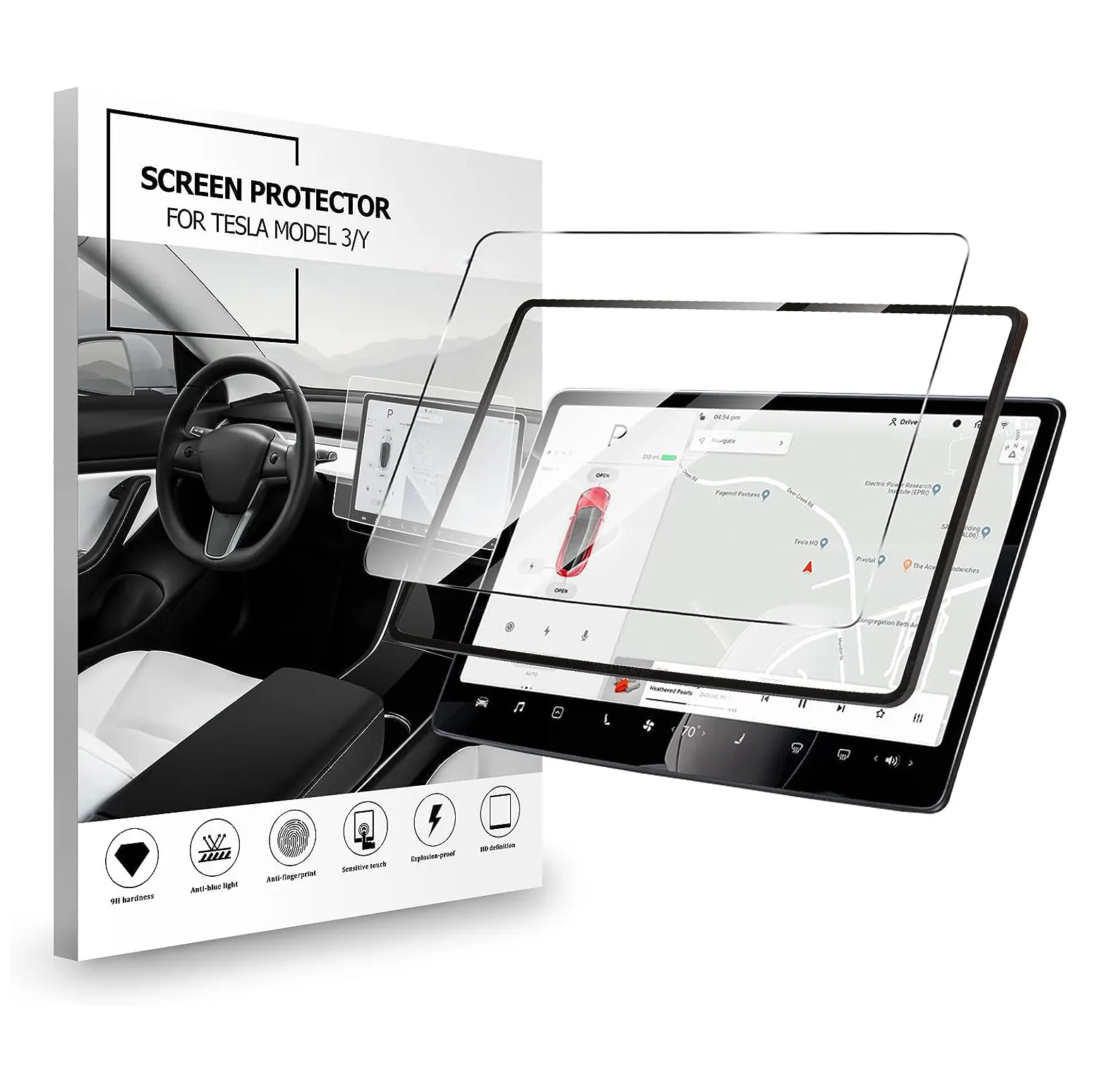 Tesla modeli 3 2023 merkezi kontrol için siyah arka ekran koruyucu dokunmatik ekran araba navigasyon temperli şeffaf cam aksesuarları