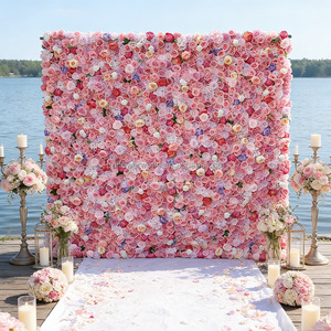 Panel de Pared de Flores de Tela 3D de Lujo Reutilizable, Fondo de Flores Artificiales de Rosas Blancas y Rosas para Decoración de Bodas - Product Image 2