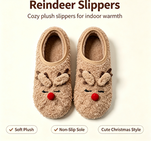 <span class=keywords><strong>Chaussons</strong></span> d'hiver chauds et respirants en peluche pour femme, antidérapants, épais, mignons, motif cerf, pour l'intérieur - Product Image 1