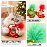 Jouet pour chat en forme de beignet de Noël festif avec clochette et plume, peluche en feutre pour chaton, 9x3x14cm, pour la vente en gros OEM ODM