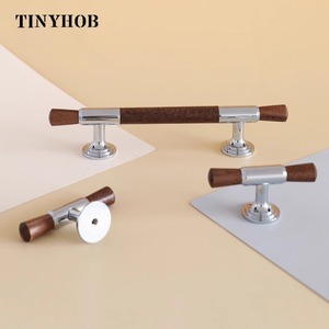 Tinyhob现代铬橱柜旋钮和手柄时尚抽屉旋钮拉手家具手柄天然胡桃木门硬瓦 - Product Image 1