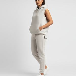 Sudadera con Capucha Personalizada para Mujer, Diseño Sólido, Chaleco sin Mangas, Abertura Lateral, Bolsillo, Invierno, Tinte Liso, Ajuste Holgado - Product Image 6