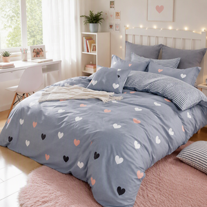 Poland Stock Scattered <b>Heart</b> Cotton <b>Bedding</b> Set Blue Grey <b>Love</b> Duvet Cover for B&B EU Dropshipping 3pcs - Product Image 5