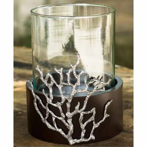 Portavelas Único con Vaso de Vidrio para Decoración de Bodas, Base de Madera de Alta Calidad - Product Image 1