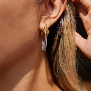 J & D Minimalist Bicolor Quaste Ohrring 18 Karat Gold Edelstahl Classic 2 Schichten Zweifarbige Kette U-Form Quaste Ohrringe - Product Image 3