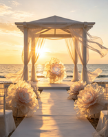 Y-017 Installation florale géante élégante et romantique en organza, faite à la main, avec éclairage LED pour la décoration de scène de mariage