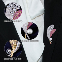 Broche en plumes de perles d'eau douce naturelles haut de gamme TIANSHE, femme, luxe, incrustation de zircon coloré, accessoires de costume haut de gamme, vente en gros