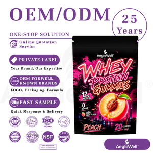 Aeglewell Gummies Protéinés au Whey Sans Sucre Saveur Pêche Complément Alimentaire pour l'Entraînement et le Fitness Sachet Doypack Personnalisé Marque Privée - Product Image 1