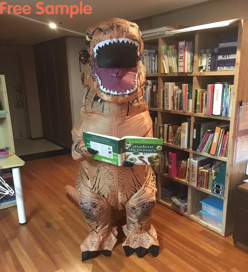 Campione gratuito vendita calda di alta qualità Halloween t-rex tuta gonfiabile aria simulazione gonfiabile esplosione costume di dinosauro per adulti