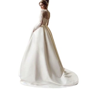Abito da <span class=keywords><strong>sposa</strong></span> 2023 elegante abito da <span class=keywords><strong>sposa</strong></span> con semplice pizzo antirughe manica lunga lusso coda di raso per musulmani taglie forti <span class=keywords><strong>abiti</strong></span> da <span class=keywords><strong>sposa</strong></span> - Product Image 5