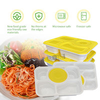 Boîte à lunch jetable multi-compartiments en PP blanc pour micro-ondes avec couvercle rond pour plats à emporter