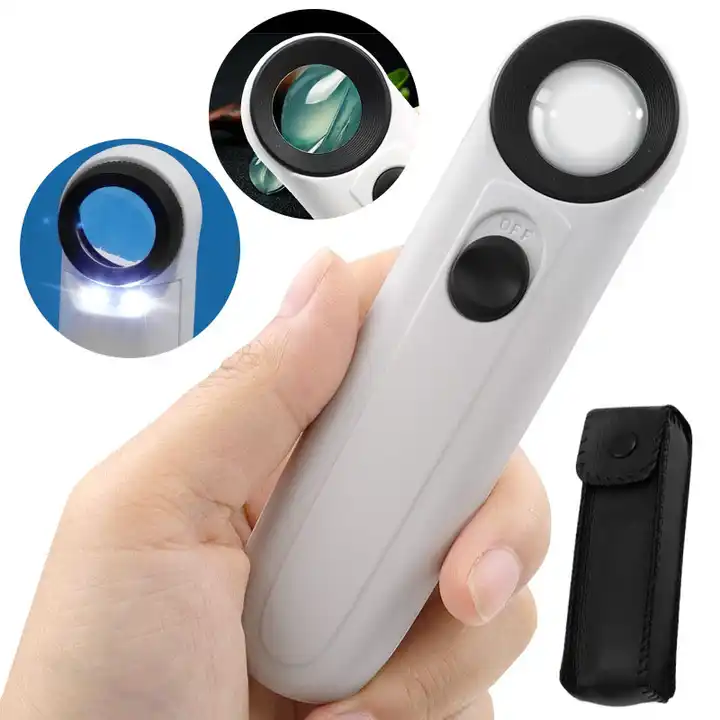 Handheld Mini Magnifying Glass 100X Microscope LED Light Jewelry Loupe  Magnifier