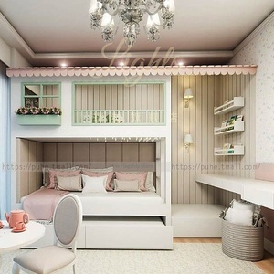 Letto a soppalco a forma di casetta sull'albero, personalizzato per cameretta da bambina, stile principessa romantico rosa, lusso leggero, con struttura in legno massello - Product Image 2