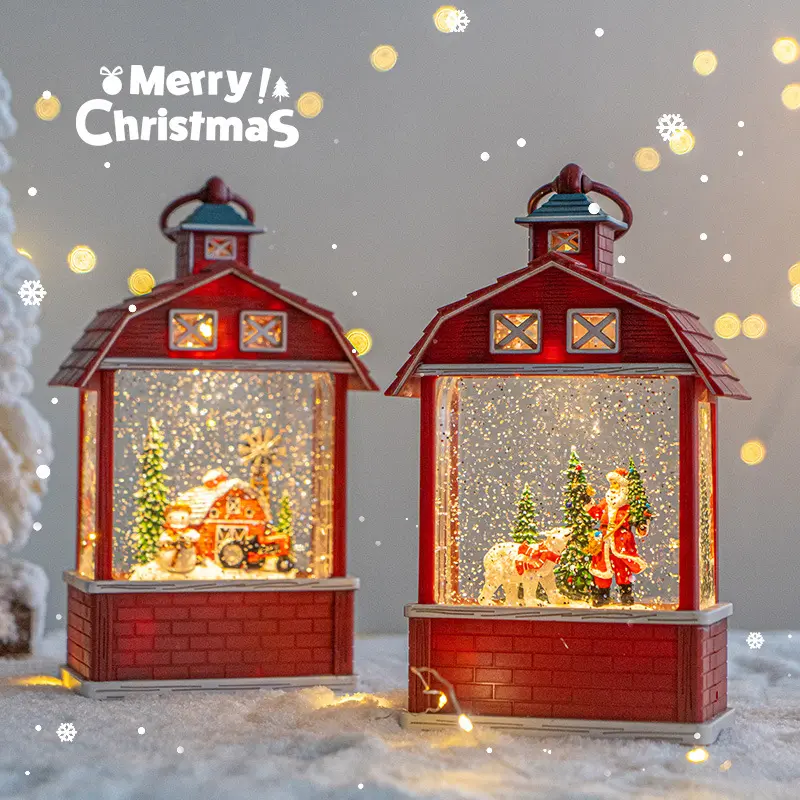 Schuur Stijl Creatieve Kerstlamp Cadeau Plastic Kerst Sneeuwvlok Waterbal Lamp