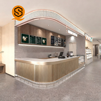 Comptoir de réception personnalisable pour centres commerciaux, comptoir d'angle en L personnalisable, adapté aux cafés, aux pâtisseries