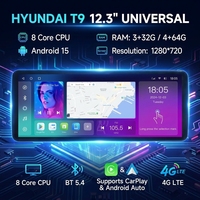 Radio Multimedia para Auto con Navegación Android Universal de 12.3 Pulgadas QLED, Reproductor de DVD para Hyundai