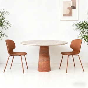 Mesa de comedor de mármol travertino beige redonda de lujo moderna juego de tamaño personalizado para el hogar o el hotel muebles de piedra ensamblados - Product Image 2