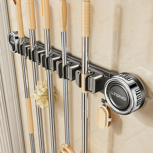 Blue Vine Suction Cup <b>Mop</b> Clip <b>Wall</b> Mounted Chrome Finish Multifunction Storage Rack For Bathroom Broom And Cleaning Tools - Product Image 3