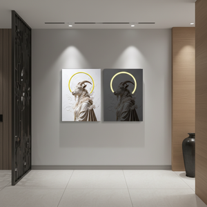 Quadro Moderno con Figura di Capra Surreale e Luce LED, <span class=keywords><strong>Arte</strong></span> da Parete per Soggiorno, Grande Dipinto Incorniciato - Product Image 2