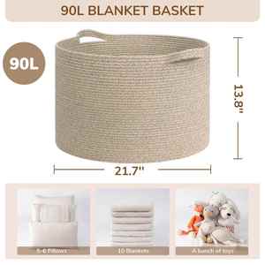 Panier à linge en corde de coton pour salon, panier à linge pour bébé, panier pour couvertures, jouets et oreillers de chambre d'enfant - Product Image 2