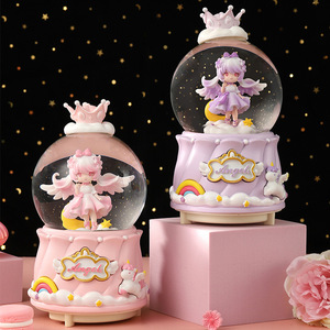 Boîte à musique automatique lumineuse en forme de boule de cristal avec projection de neige, motifs de dessins animés, ange et fille, cadeau de mariage et d'anniversaire, ornement - Product Image 3