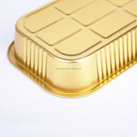 Barquette alimentaire carrée en aluminium avec feuille d'or, couvercle en plastique, paroi lisse, personnalisable, emballage rétractable, moule de cuisson recyclable