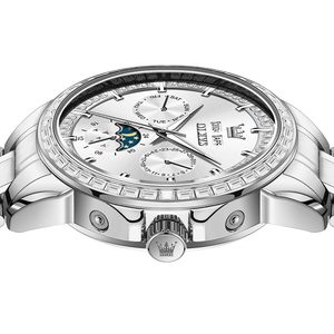 Montre mécanique de luxe pour <span class=keywords><strong>homme</strong></span>, or rose, <span class=keywords><strong>lunette</strong></span> sertie de diamants, cadran saphir, phase de lune, chronographe, boîtier en acier inoxydable, 20 BAR étanche - Product Image 3