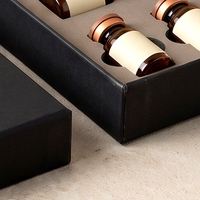 Boîte rigide personnalisée avec couvercle et base noir mat pour flacons de peptides, 8 flacons, carton gris, doublure en éponge, logo estampé à chaud, fabrication artisanale