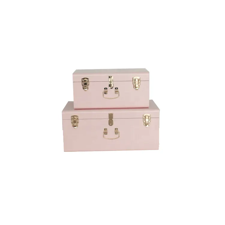 Juego de dos cajas de Metal para maletero, color rosa, con accesorios color dorado champán