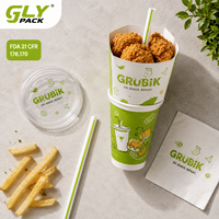 Lot de gobelets personnalisés imprimés pour snacks avec plateau alimentaire et paille, pour poulet frit, frites, boissons, emballage alimentaire à emporter