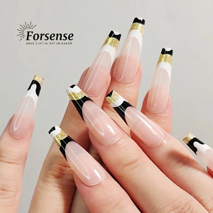 Prensa de ataúd larga de plástico Abs en las uñas Diseños de uñas de Punta <span class=keywords><strong>francesa</strong></span> natural desnuda con arte de puntas de uñas egipcias antiguas doradas brillantes - Product Image 2