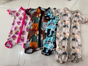 Peleles de bambú personalizados de verano 95% bambú 5% Spandex pijamas de bebé con cierre de cremallera cómodos Shorties para bebés - Product Image 1