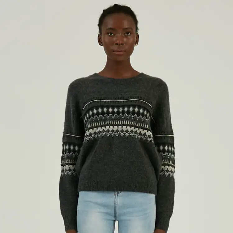 2022 Winter Herfst Knitwear Leverancier Custom Casual Wollen Jacquard Knit <span class=keywords><strong>Truien</strong></span> Vrouwen Trui