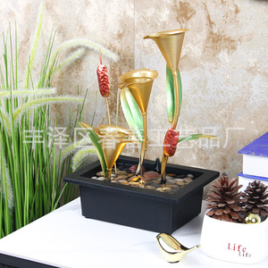 Fontaine d'eau de bureau en métal avec motif floral, décoration à eau circulante pour bureau ou meuble TV - Product Image 2