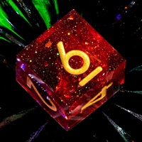 Dés à jouer D&D en résine à bords vifs et paillettes rouges, 1 pièce, dés polyédriques avec chiffres dorés pour jeux de rôle de table Dungeons & Dragons et soirées de jeux de société
