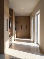 Meubles de chambre à coucher modernes et luxueux personnalisables, armoire ouverte en forme de U en panneau stratifié blanc, coiffeuse flottante pour usage hôtelier