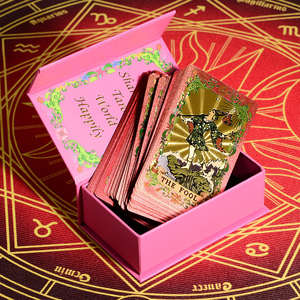 YY Nuevo Juego de Mesa de <span class=keywords><strong>Tarot</strong></span> de Flores Rosadas Portátil y Ecológico, Caja de Juego de Cartas de PVC con Lámina Dorada, Resistente al Agua, 78 Piezas - Product Image 2