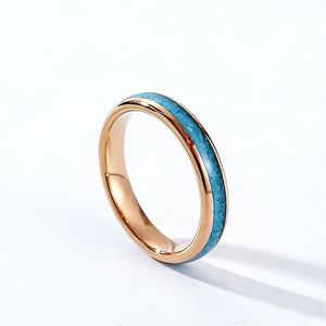 Anillo de Acero de Tungsteno con Incrustaciones de Turquesa Azul, Oro Rosa, Anillo de Compromiso Unisex, Anillo de Moda para el Dedo Índice - Product Image 1