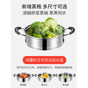 Olla vaporera de acero inoxidable con tapa de vidrio, material 316, doble capa, para cocinar arroz y alimentos al vapor en gas o inducción. - Product Image 4