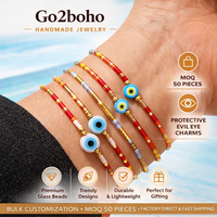 Set Gelang Manik-manik Berlapis-lapis Go2boho, Manik-manik Warna-warni, Lapisan Emas, Dapat Disesuaikan, Gelang Persahabatan untuk Wanita