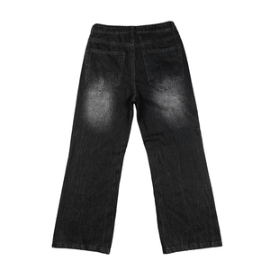 TOPSHOW GARMENT Jean large noir délavé pour homme, coupe droite, style baggy, avec détails effet usé - Product Image 2