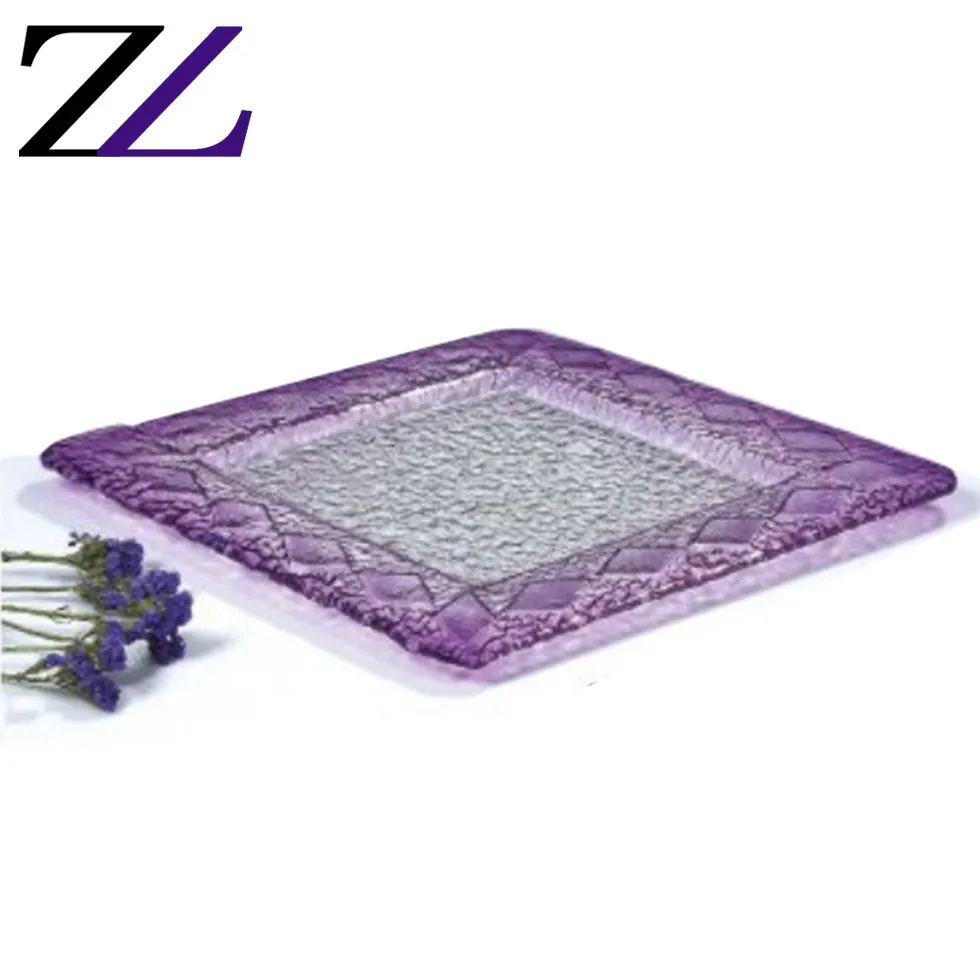 Wholesale table purple decorative wedding food pie fruit sashimi display square dish tray set dinner serving glass cake plate
