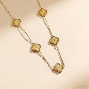 <span class=keywords><strong>Collana</strong></span> alla Moda in Acciaio Inossidabile Placcato Oro 18k, Trifoglio <span class=keywords><strong>a</strong></span> Quattro Foglie Bifacciale, <span class=keywords><strong>Collana</strong></span> Sportiva <span class=keywords><strong>a</strong></span> Forma di Bambù - Product Image 6