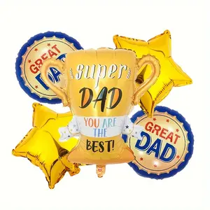 Happy Father's Day Foil Balloons Kits-18 inch Blue Banner Gold Trophy Inflate foil Balloons Kits Party Celebration for Father