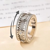 Bracelet gourmette cubaine gravé vintage pour homme en acier inoxydable argenté antique avec anneau rotatif à engrenage incrusté de zircon