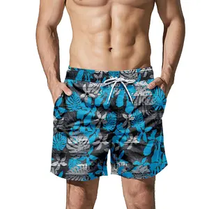 新款设计时尚定制冲浪男沙滩短裤时髦花卉拉绳条纹泳裤ST-FLD22
