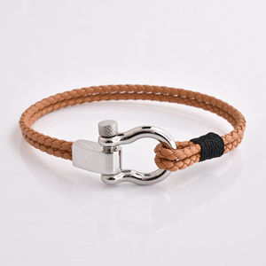 Bracelet en cuir véritable noir pour homme, prix d'usine, style vintage tressé, bracelet avec logo personnalisé - Product Image 5